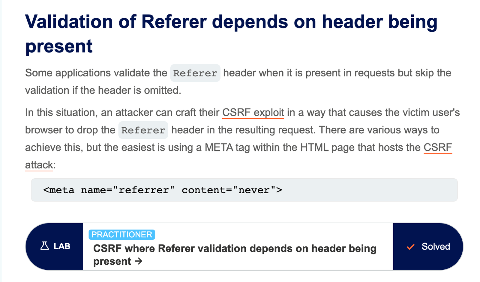 Lab: CSRF where Referer validation depends on header being present ...